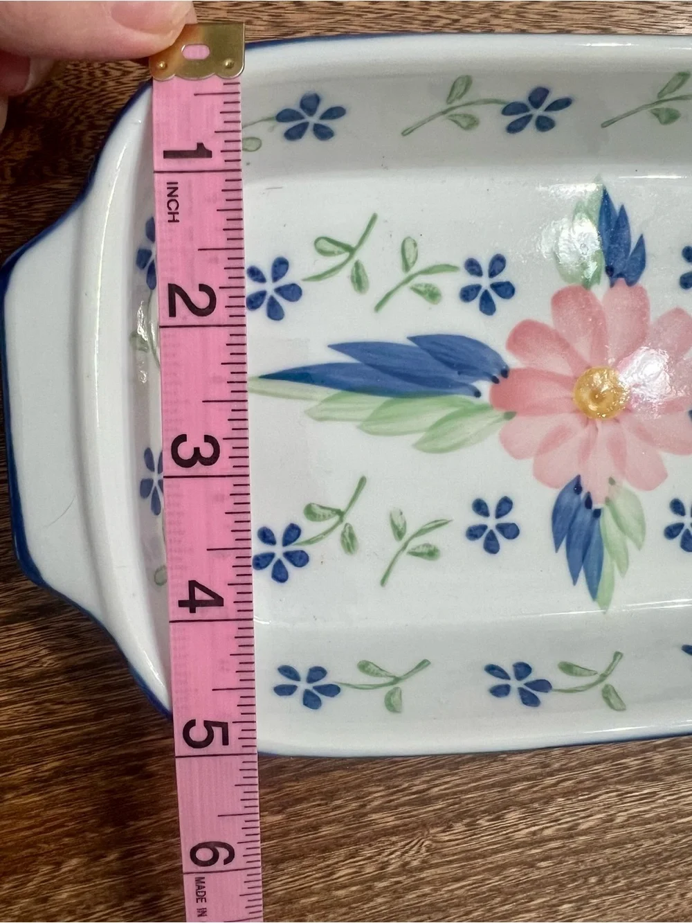 Small hand painted floral ceramic baking dish VTG